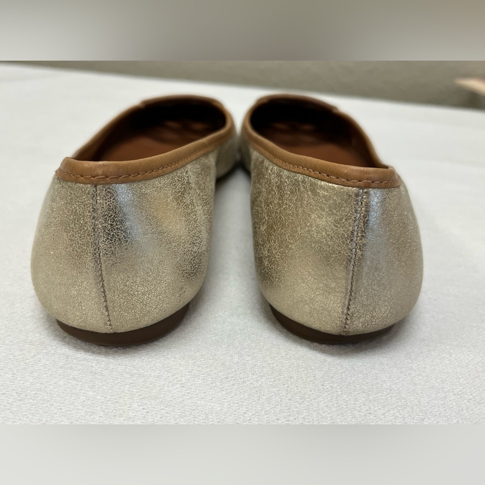 Tory Burch Louisa Gold Tan Ballet Flats 9 - Picture 3 of 8